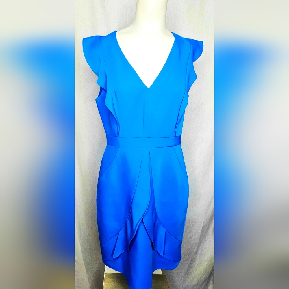 BCBGMAXAZRIA Cobalt Blue Tulip Hem Ruffle Formal Dress Size 06 NWOT